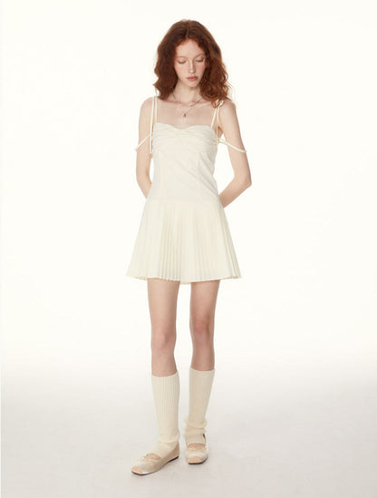 Tie-strap Pleated Mini Dress