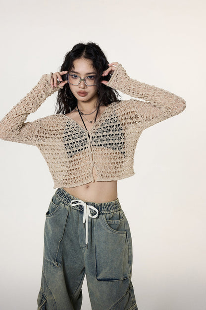 Crochet Button Crop Cardigan