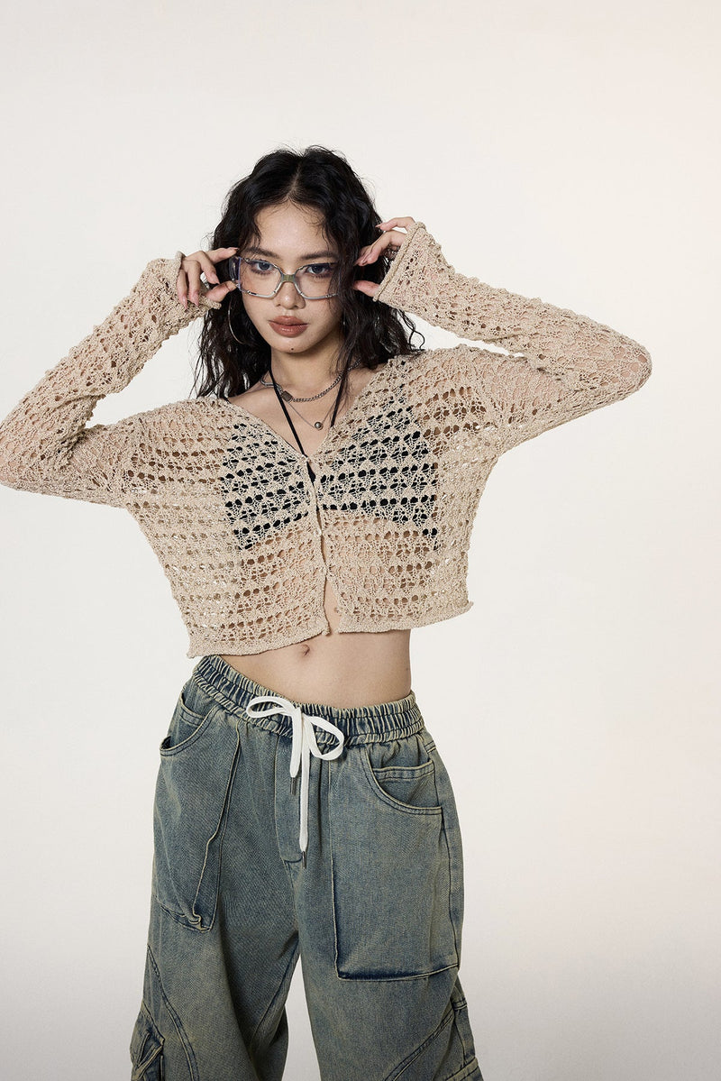 Crochet Button Crop Cardigan