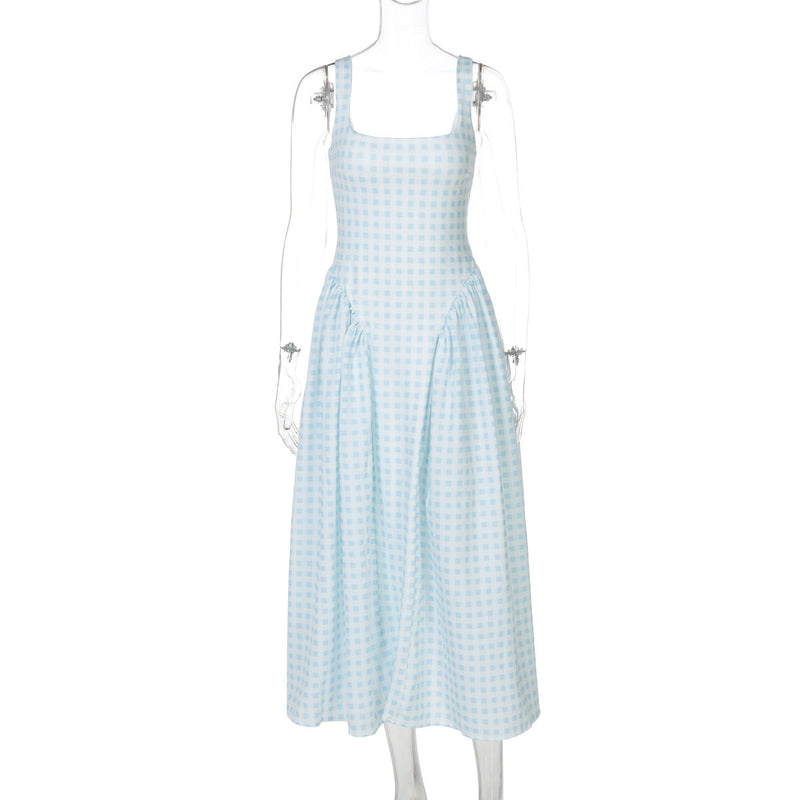 Adalae Plaid Backless Midi Dress
