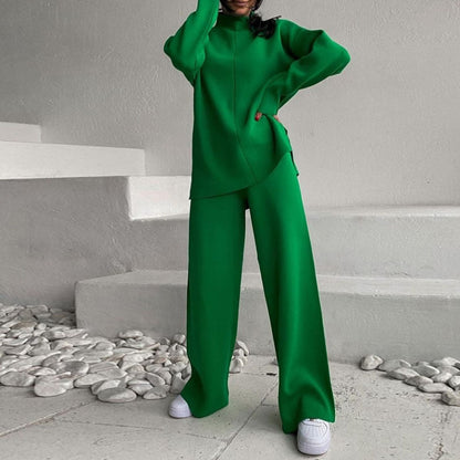 Autumn Winter Popular Long Sleeved Sweater Sets Knitted Top Trousers Two Piece Clothing