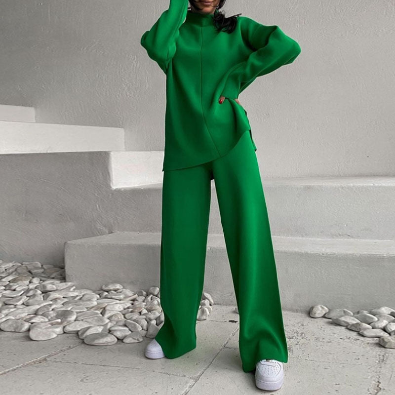 Autumn Winter Popular Long Sleeved Sweater Sets Knitted Top Trousers Two Piece Clothing