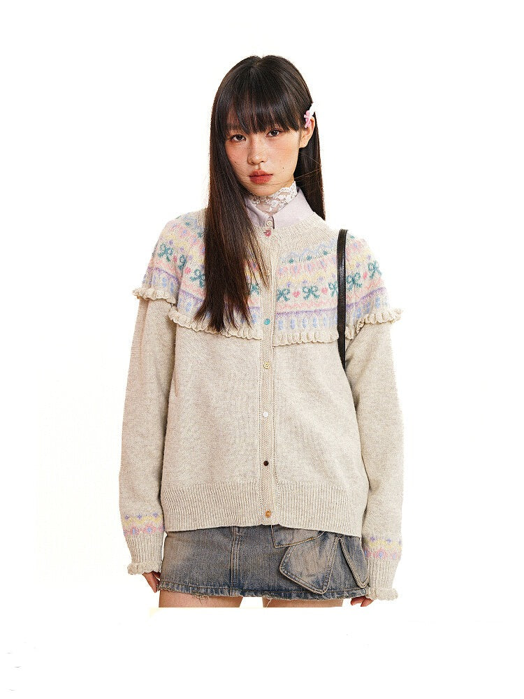 Fringe Fairisle Crochet Cardigan
