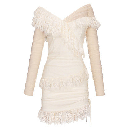 Off Shoulder Asymmetrical Frill Mini Dress Pp19409