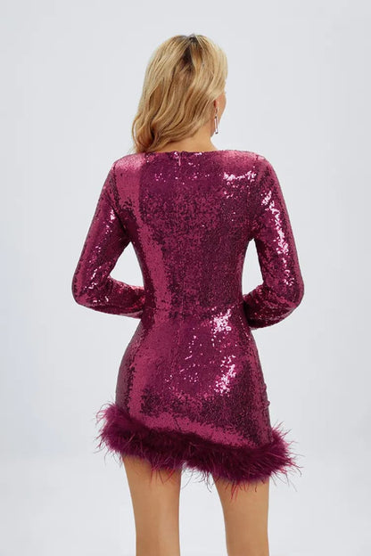 Oakley Pink Feather Sequin Mini Dress