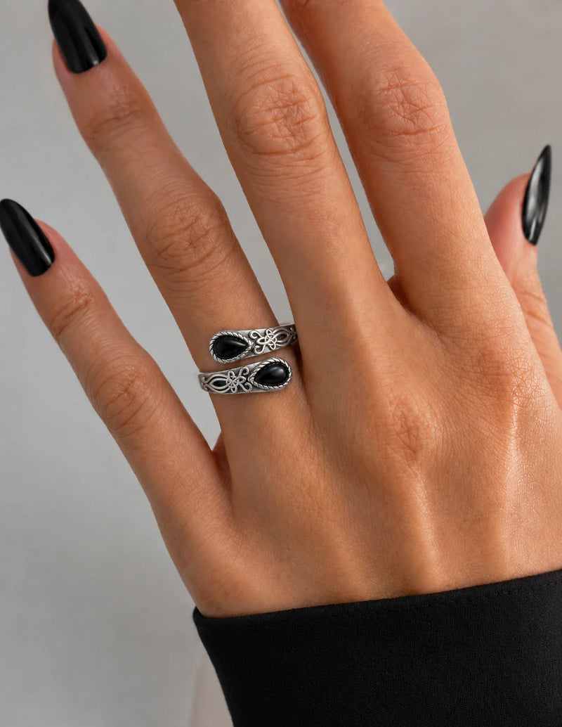 Obsidian Witch's Knot Protection Ring