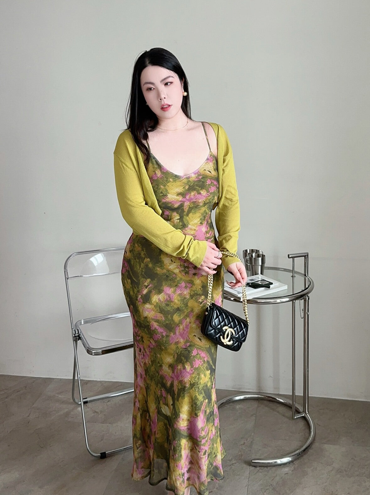 Oil Painting Slip Dress No Cardigan