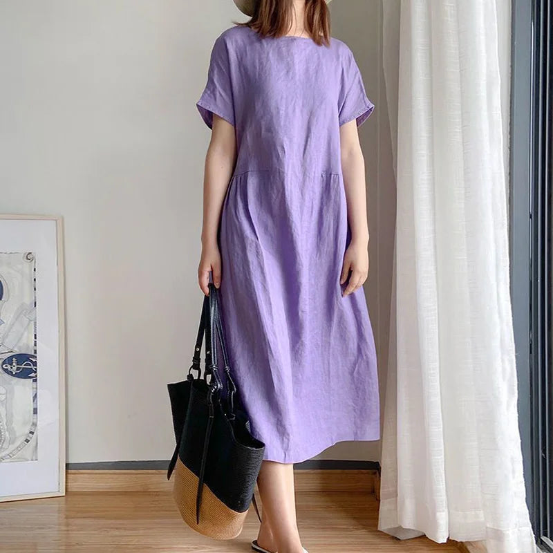Orange O-neck Loose Pullover Korean Mid-calf Spring Midi Dresses