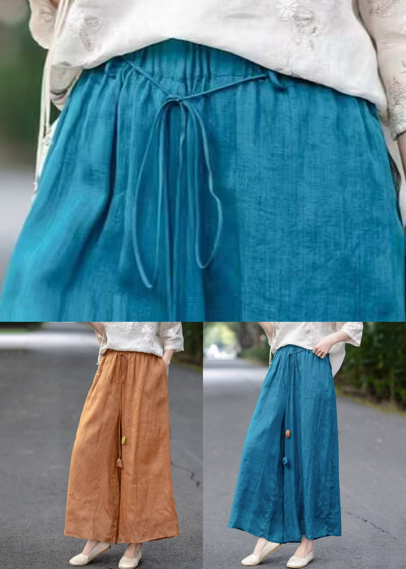 Crop Elastic Waist Orange Pockets Pants Summer Cotton