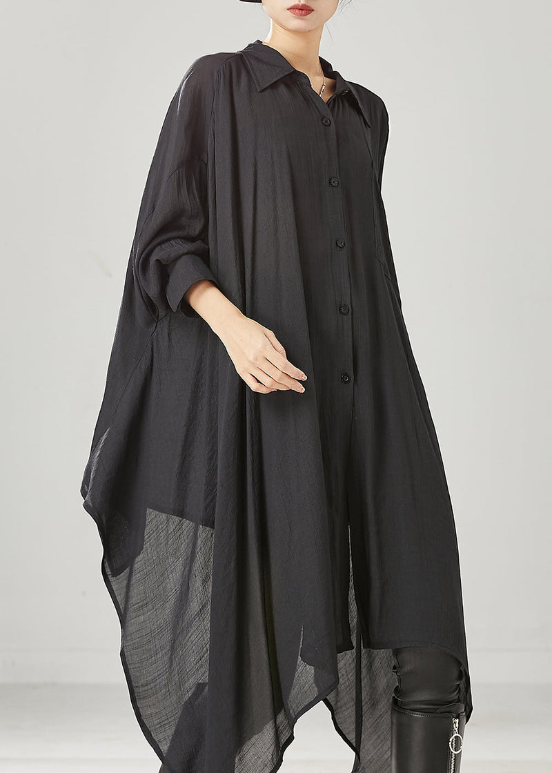 Organic Black Asymmetrical Cotton Loose Blouses Spring Yu1001