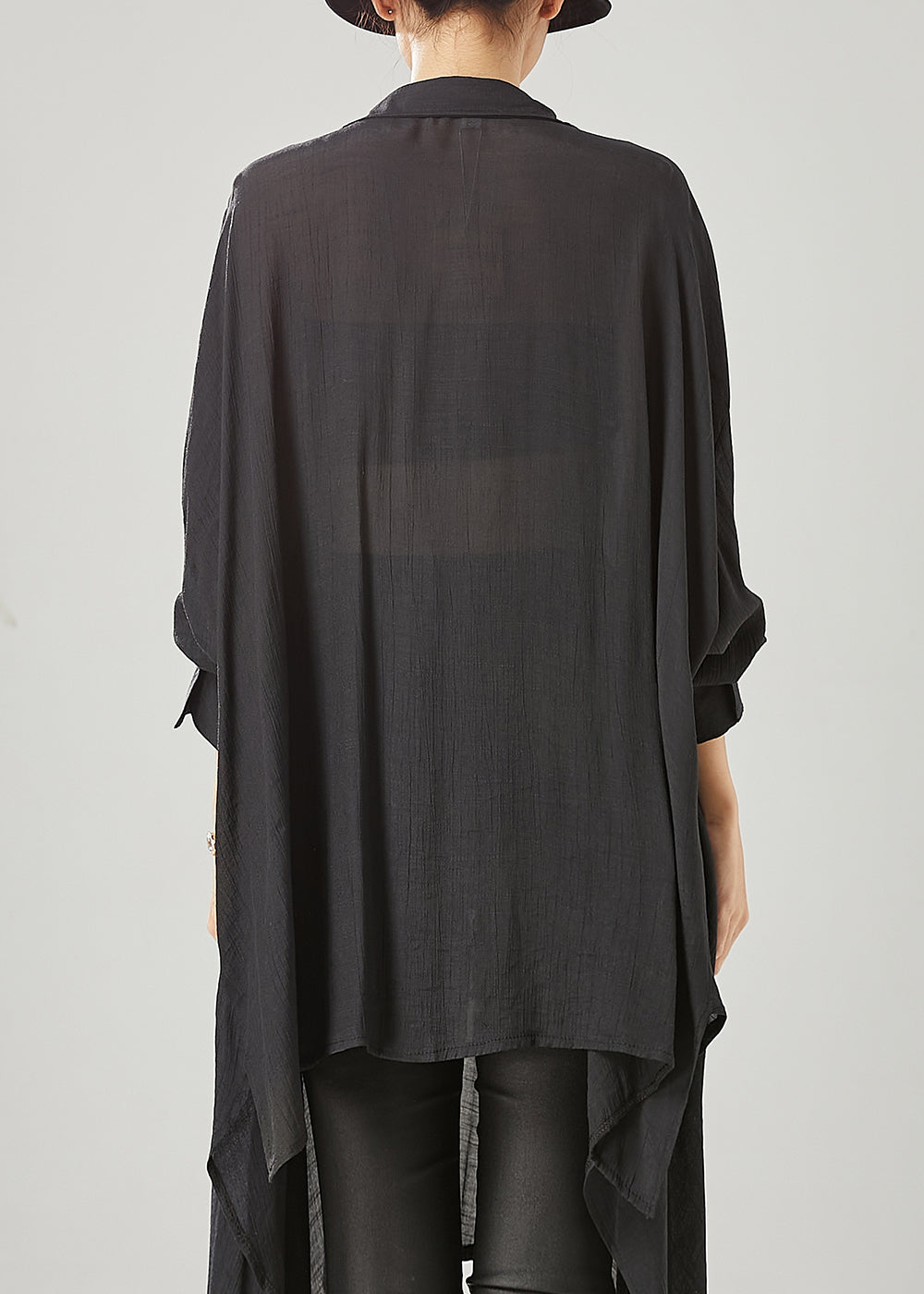 Organic Black Asymmetrical Cotton Loose Blouses Spring Yu1001
