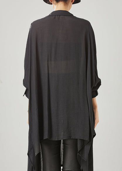 Organic Black Asymmetrical Cotton Loose Blouses Spring Yu1001