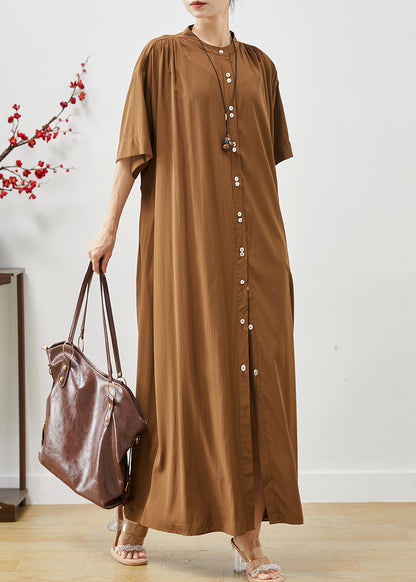 Organic Brown Oversized Cotton Maxi Dresses Summer Ap1071