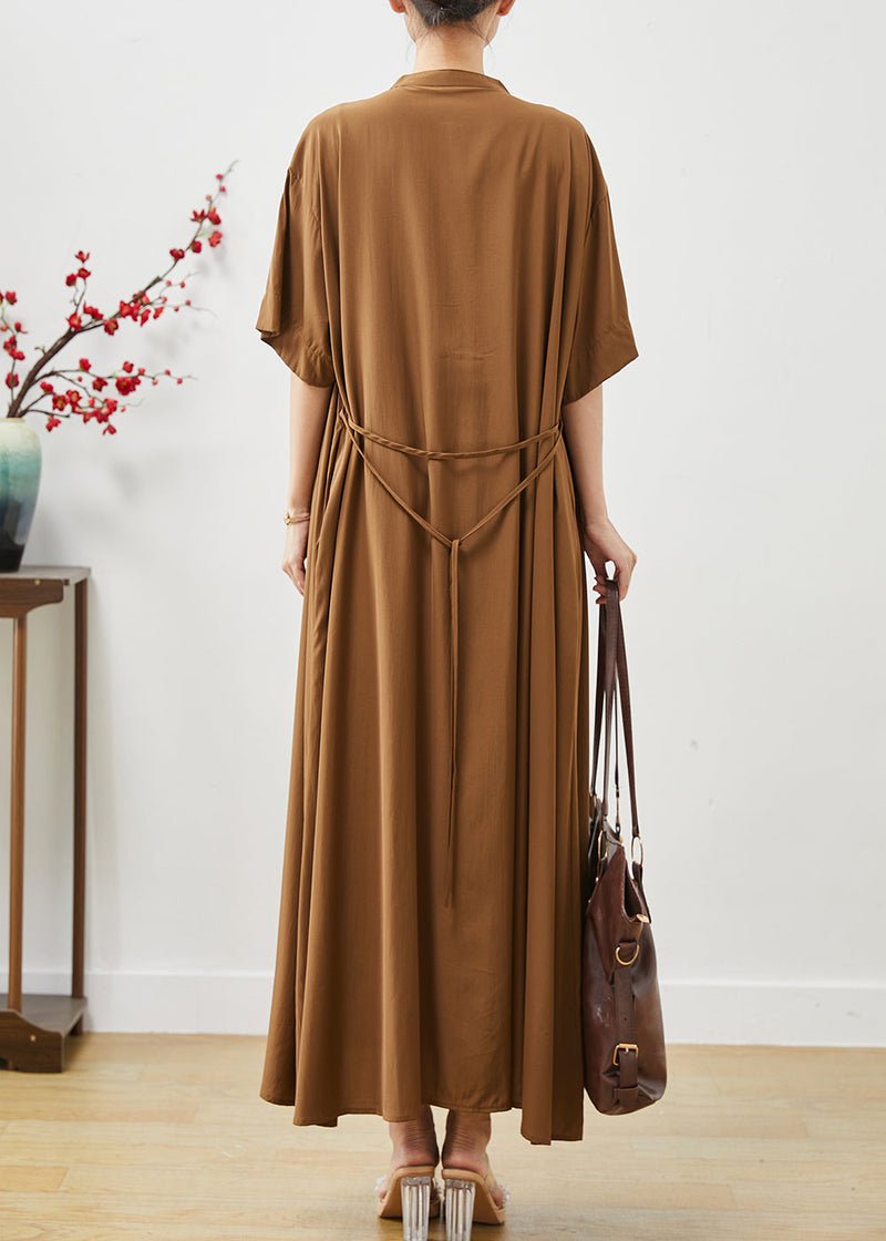 Organic Brown Oversized Cotton Maxi Dresses Summer Ap1071