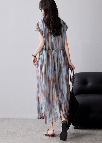 Organic Khaki Cinched Tie Dye Chiffon Maxi Dresses Summer Yy010