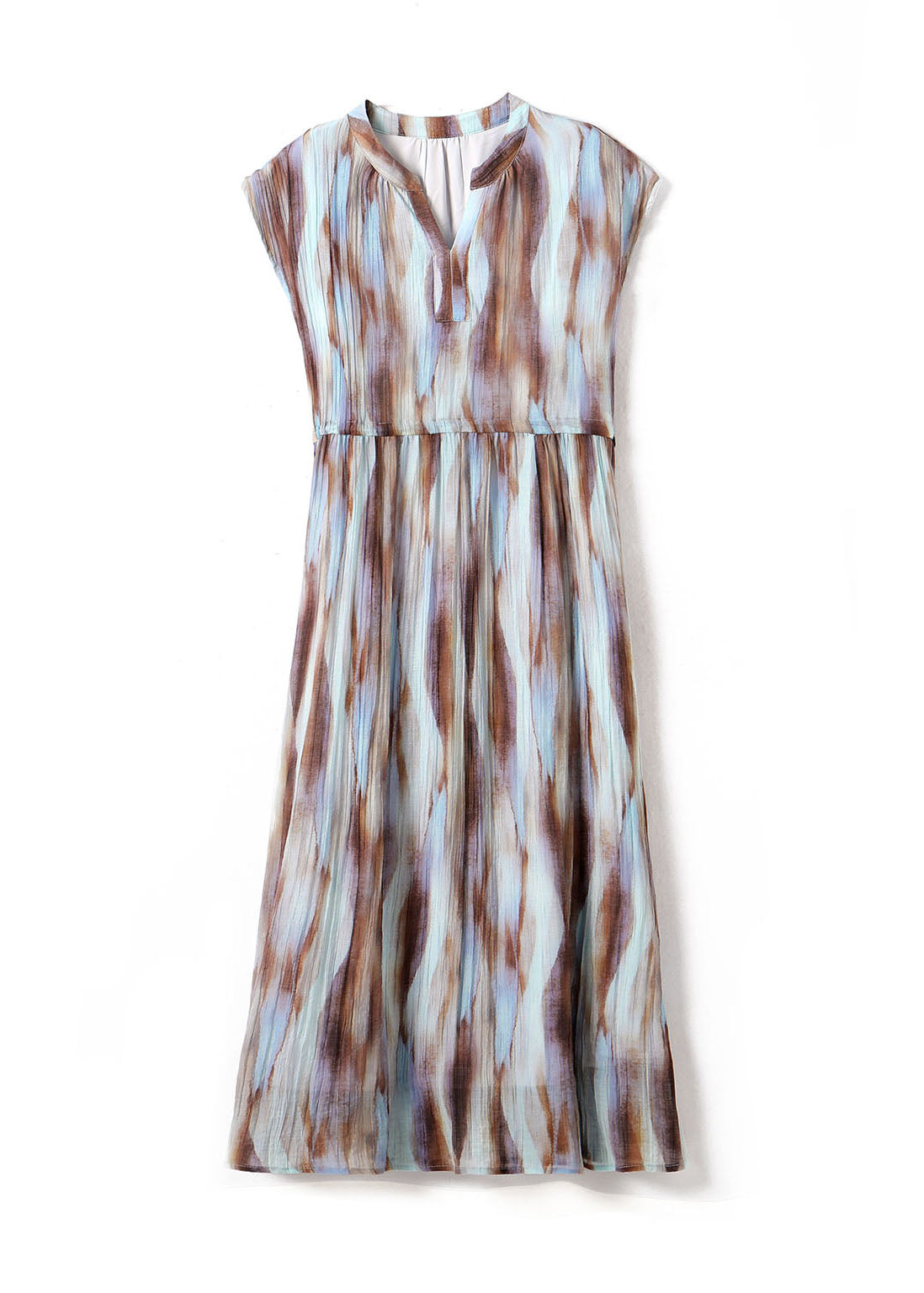 Organic Khaki Cinched Tie Dye Chiffon Maxi Dresses Summer Yy010