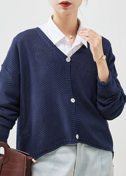 Organic Navy Oversized Knit Cardigans Spring Yu1039
