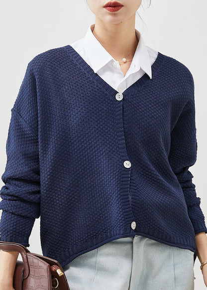 Organic Navy Oversized Knit Cardigans Spring Yu1039
