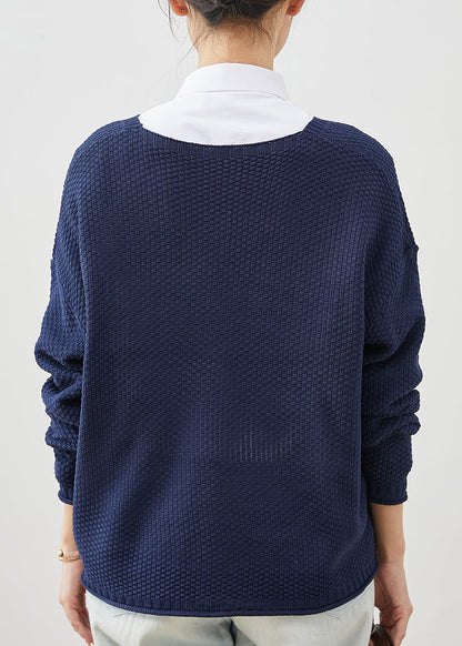 Organic Navy Oversized Knit Cardigans Spring Yu1039