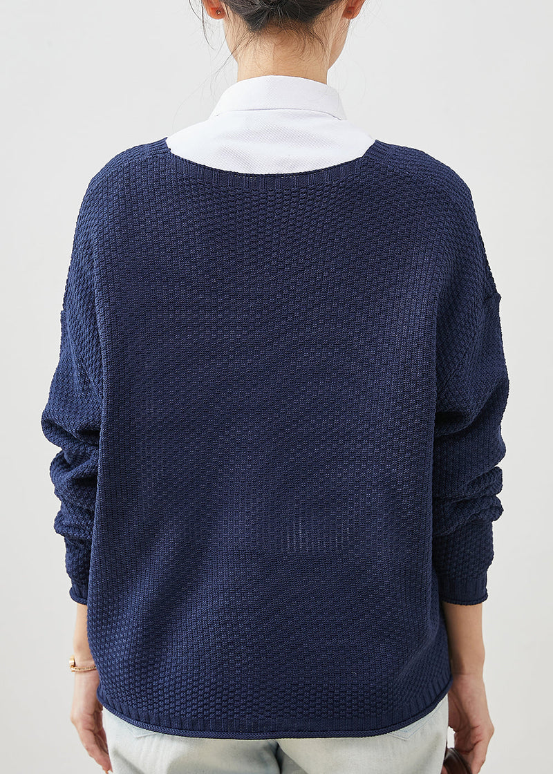 Organic Navy Oversized Knit Cardigans Spring Yu1039