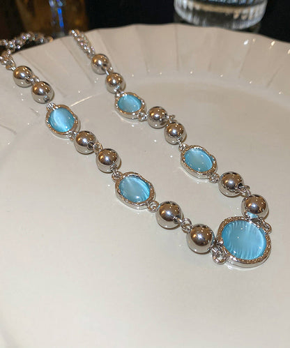 Original Design Blue Alloy Resin Crystal Tassel Princess Necklace Po057