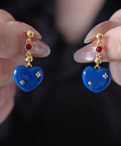 Original Design Blue Copper Alloy Enamel Drip Glaze Love Drop Earrings
