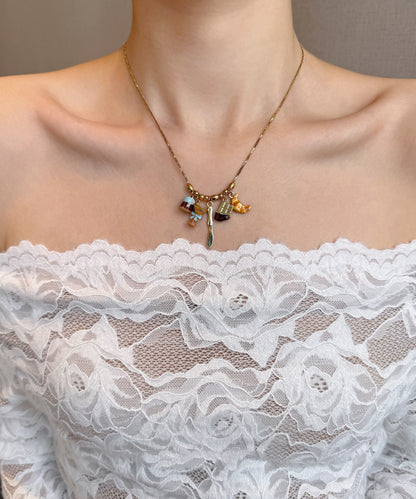 Original Design Gold Alloy Cake Croissant Pendant Necklace