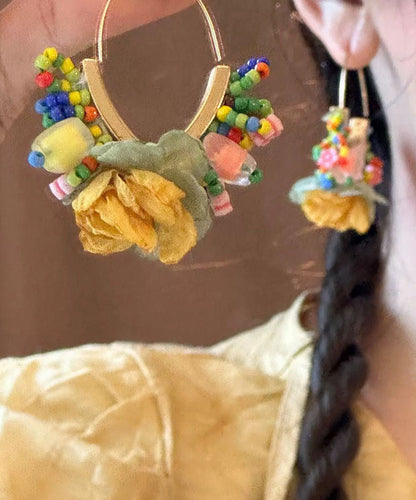 Original Design Gold Copper Tulle Beads Hoop Earrings