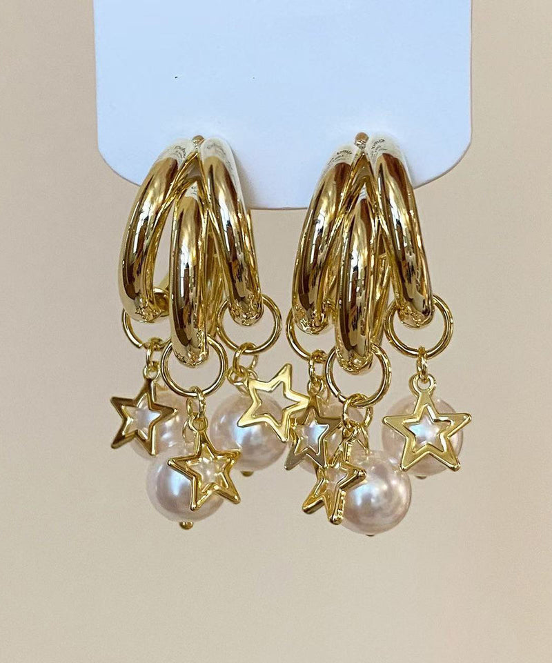 Original Design Gold Faux Pearl Tassel Earrings