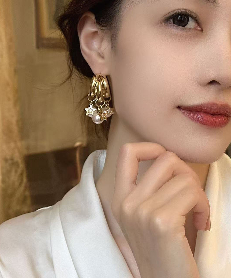 Original Design Gold Faux Pearl Tassel Earrings