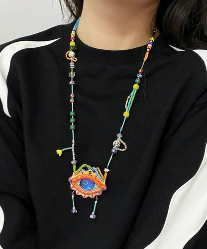 Original Design Rainbow Alloy Beading Tassel Pendant Necklace Rg018