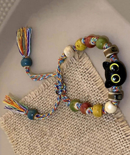 Original Design Rainbow Weave Cartoon Cats Ceramic Charm Bracelet