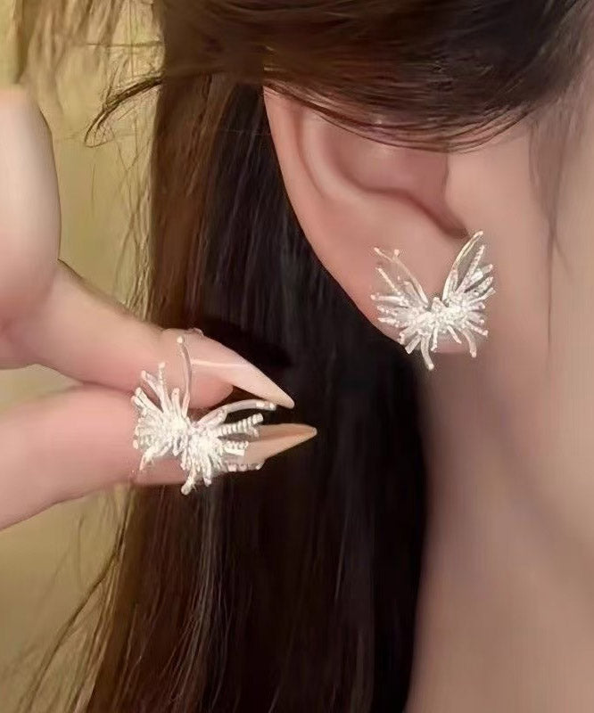 Original Design Silk Alloy Butterfly Stud Earrings