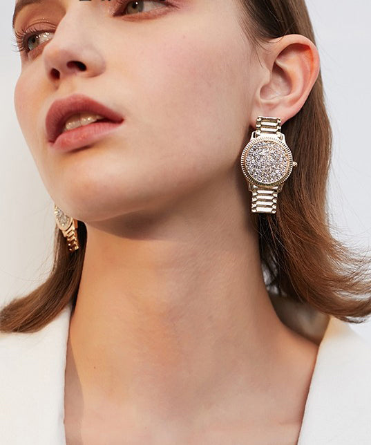 Original Design Watch Shape Fine Zircon Metal Drop Earrings