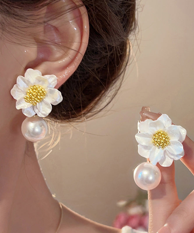 Original Design White Acrylic Alloy Pearl Stud Earrings