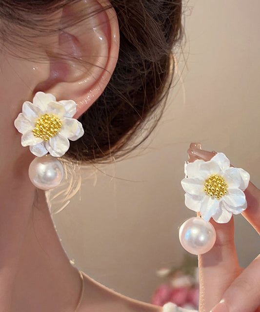 Original Earrings Design Stud Acrylic Alloy White Pearl