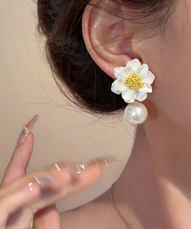 Original Earrings Design Stud Acrylic Alloy White Pearl