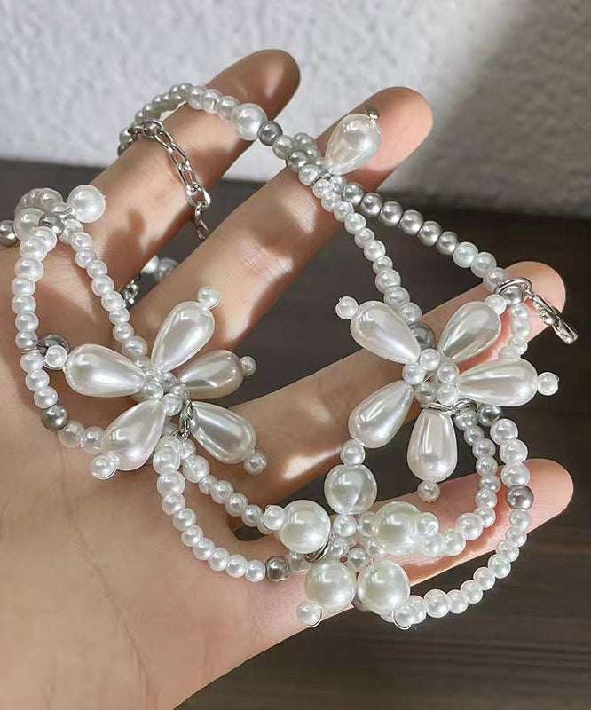 Original Design White Alloy Pearl Beading Pendant Necklace Yu022