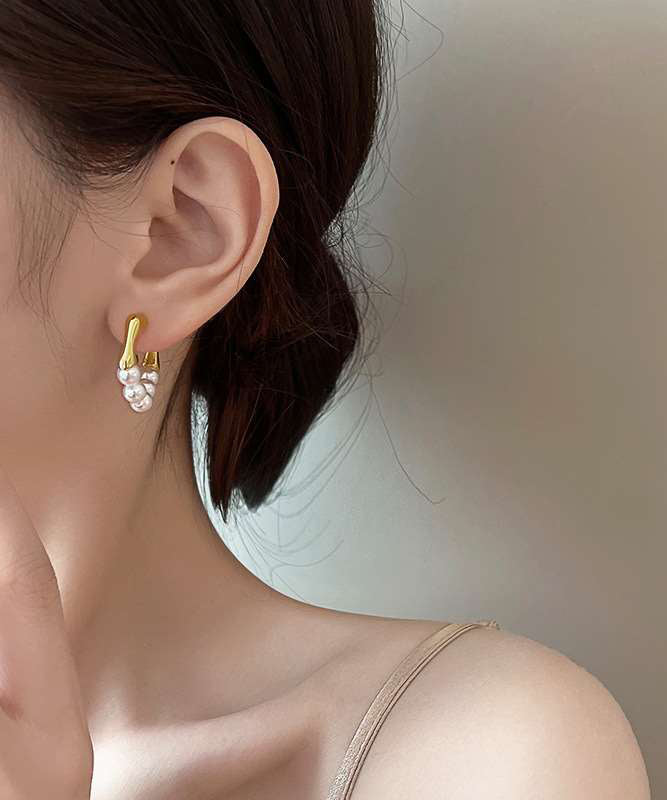 Original Design White Alloy Pearl Hoop Earrings