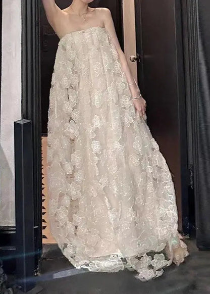 Off the Shoulder Flower Tulle Long Dress