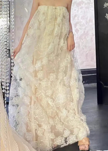 Off the Shoulder Flower Tulle Long Dress
