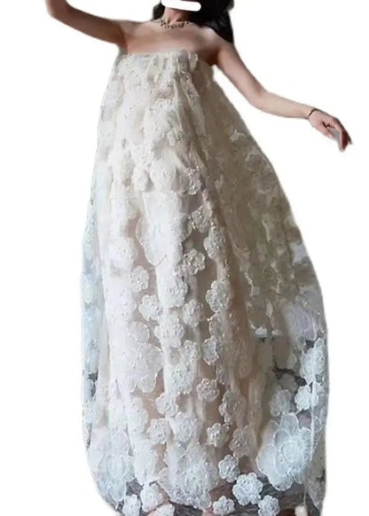 Off the Shoulder Flower Tulle Long Dress