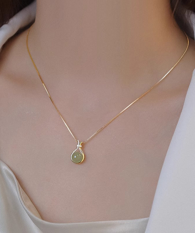 Original Gold Sterling Silver Overgild Zircon Chalcedony Pendant Necklace Wf022