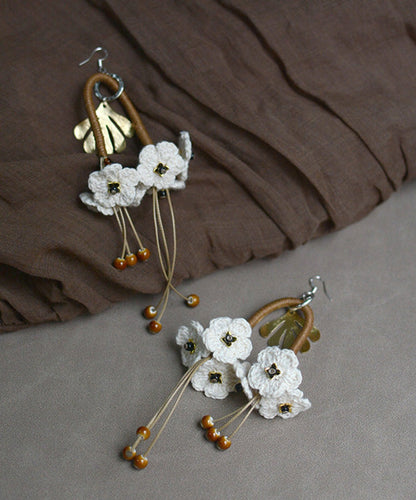 Original White Sterling Silver Handmade Weaving Tassel Drop Earrings