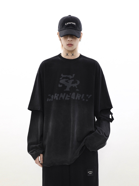 Oversize Damage Long-sleeve T-shirt & Wide-leg Sweatpants Set