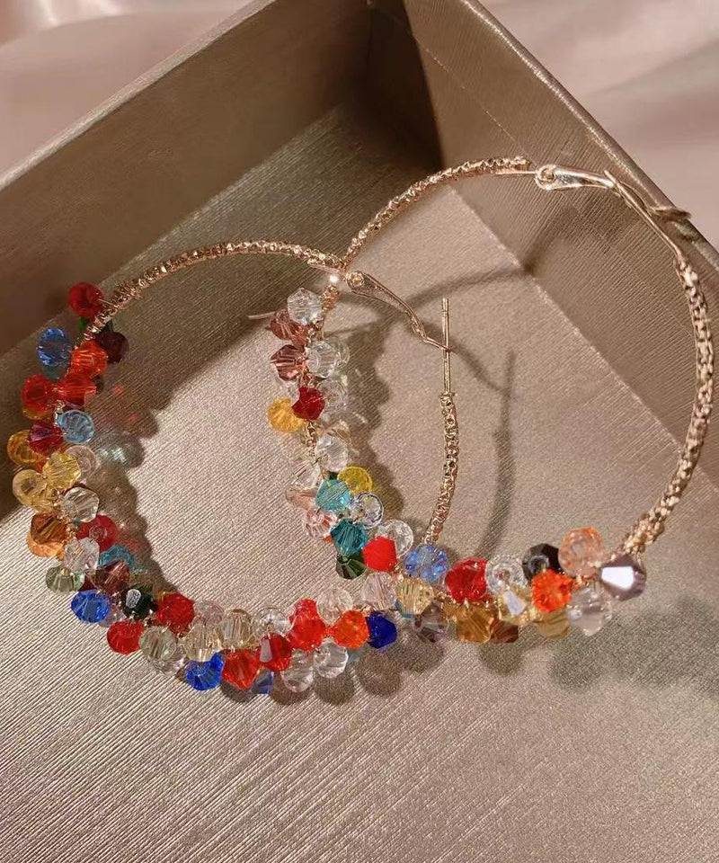 Oversize Gold Copper Overgild Crystal Hoop Earrings
