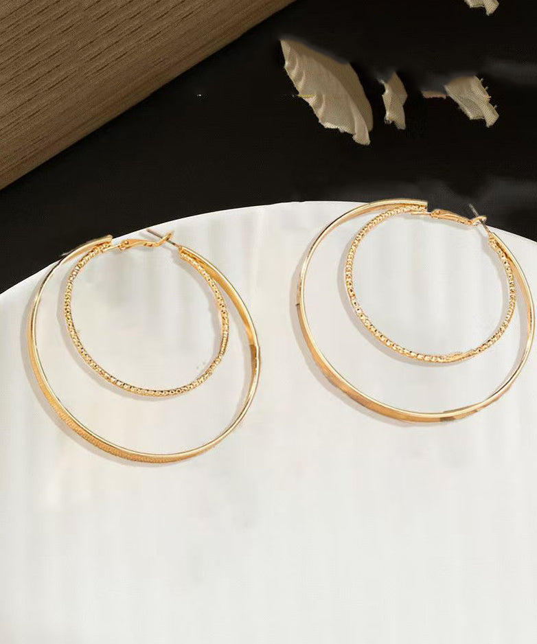Oversize Gold Stainless Steel Overgild Double-loop Hoop Earrings