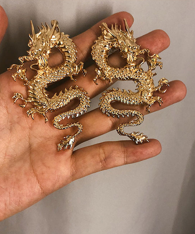 Oversize Gold Sterling Silver Overgild Dragon Drop Earrings Gh1005