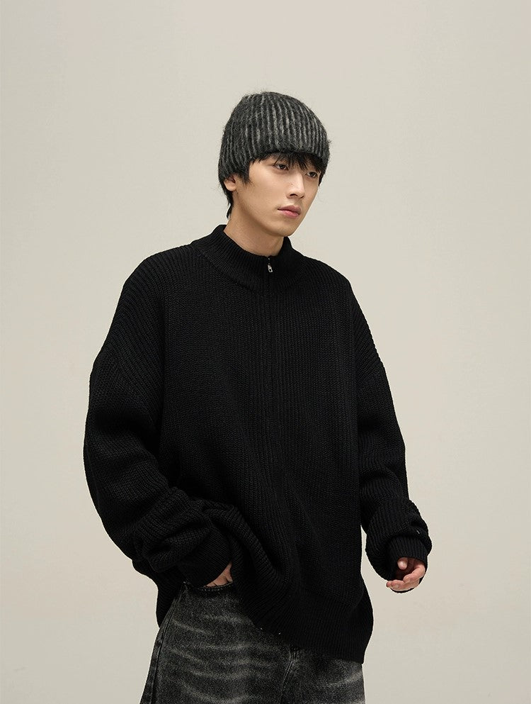 Cozy Oversized Zipper Knit Cardigan