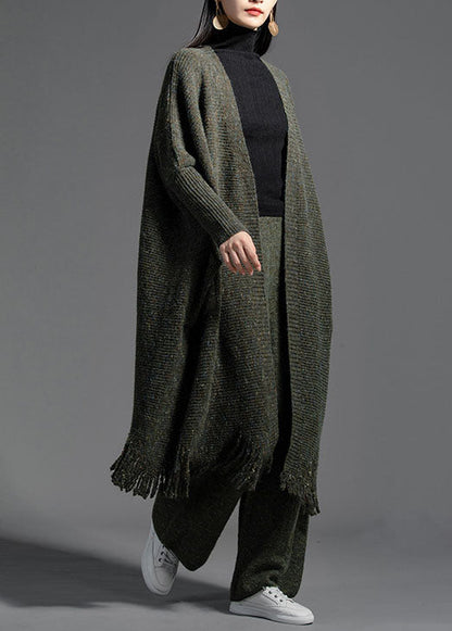 Oversized Green Tasseled Knit Loose Cardigan Spring Ly0025